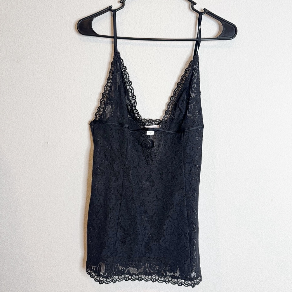 Victoriaโs Secret black floral lace negligee dress lingerie medium